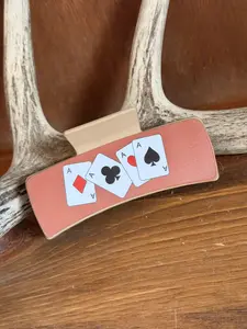 Western Faux Leather Ace Playing Cards Claw Clip
