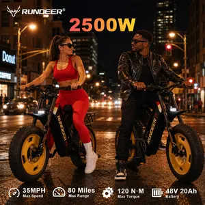 【RUNDEER】 Attack 11 Electric Bike, 2500W Peak Power, Full Suspension, Hydraulic Disc Brakes, Color Display, 80 Miles Range, 48V 20Ah Battery, 20-Inch All-Terrain Fat Tires, Ideal for Daily Commute and Outdoor Trips.