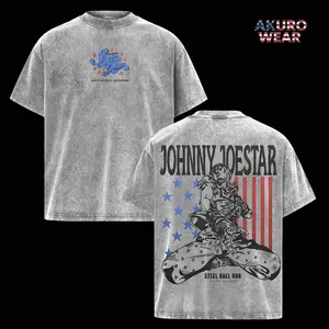 Johnny Joestar Vintage Washed T-Shirt – Steel Ball Run Anime Graphic Tee, JoJo’s Bizarre Adventure Inspired Oversized Streetwear Apparel, Soft Cotton Casual Unisex Top, Gift for JoJo Fans