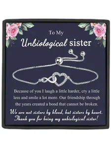 To My Unbiological Sister Adjustable Heart Bracelet with Gift Box and Meaningful Card, Perfect Gift for Friends, Ideal Birthday and Christmas Choice