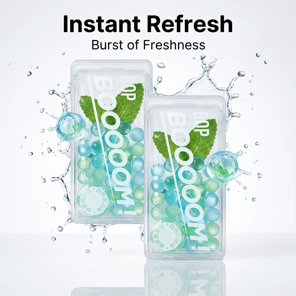 Oral Burst Beads cooling flavor beads designed to refresh your breath during kissing with an instant ice-cool pop, delivering a quick wake-up sensation and light low-cal freshness, perfect for on-the-go use anytime you need a confidence boost.