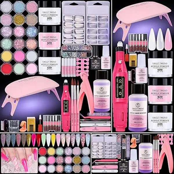 Acrylic Nail Kit for Beginners: Professional Acrylic Powder Set with Everything for Starter - U V Light Nail Drill and Liquid - Full Tools Decoration Tech Gifts for Home Salon Women