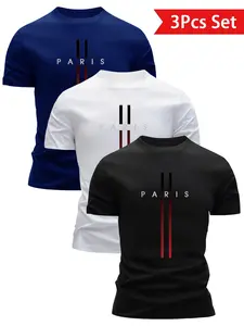 Men's Trendy Sportswear Set, Gradient Striped Print Tee, Breathable & Quick-Dry Fabric, Ideal for Gym, Sports, Daily Wear