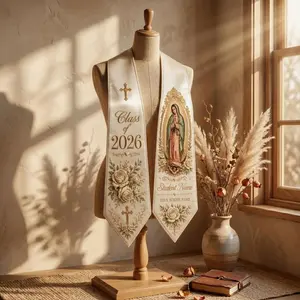 Personalized Virgen de Guadalupe Graduation Stole, Custom Catholic Class of 2026 Sash, Mexican Grad Gift, Cross Floral Senior Stole