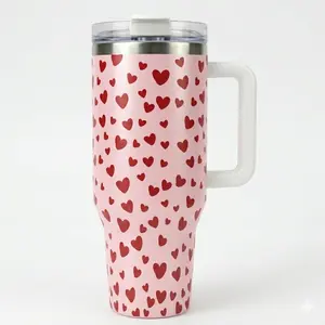 40oz Valentine Insulated with Heart Pattern, Double Wall Vacuum Stainless Steel Design for Long Lasting Hot and Cold Drinks, Leak Proof Lid, Large Capacity Gift Mug for Women Men Lovers Holiday Celebration, Vacuum Insulated Flask