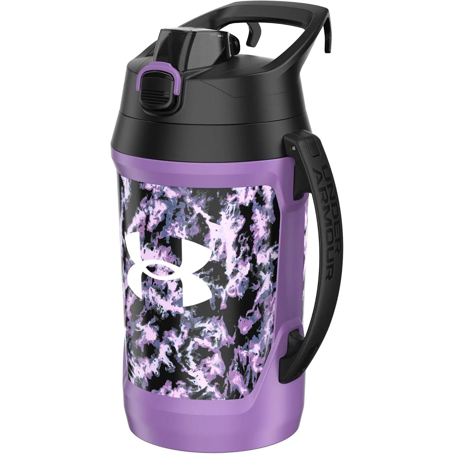 Under Armour Insulated Water Bottle with Handle & Fence Hook, Half Gallon Sports Water Jug, Leak-Resistant & BPA-Free for Baseball, Football & Gym - Purple Dyed Map, 64oz