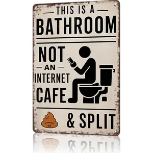 Vintage Metal Tin Sign 8X12inch-This Is A Bathroom Not An Internet Cafe & Split Wall Art Decor For Home Farmhouse Washroom Bathroom Gift