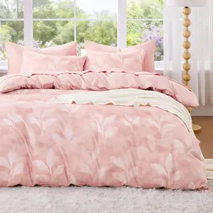 - Floral Comforter Set, Vintage Farmhouse Cottagecore Style with Botanical Flowers and Branches Leaves Pattern, Soft Lightweight Bedding, 3-Piece, Pink, Twin/Twin XL Size