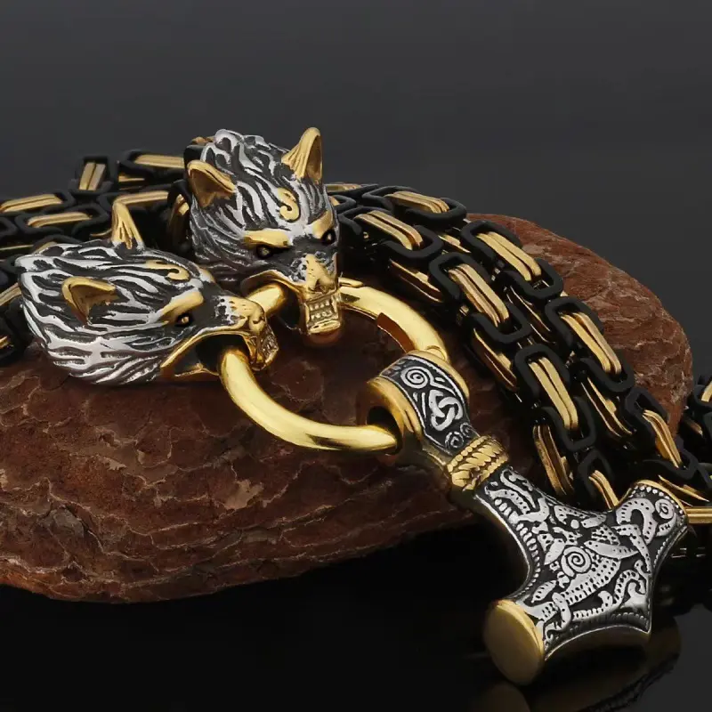 Golden Wolf Head+Gold Pendant