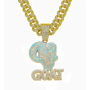 GOAT Letter Diamond Pendant Necklace Hip Hop Street Style Rhinestone Jewelry for Men Women Trendy Fashion Statement Chain Unisex Accessory