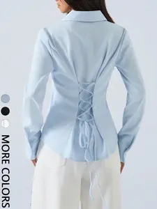 Women's Long Sleeve Shirt, Blouse, Womenswear, High-End Design, Waist Cinching, Fitted, Slimming Effect, Perfect for Spring & Fall, Valentine's Day Gift