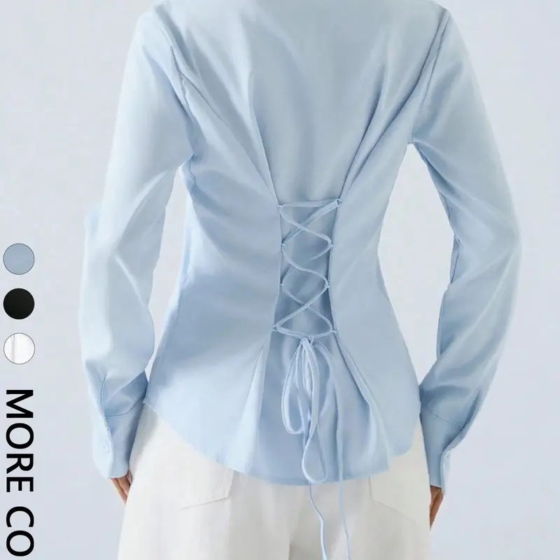 Women's Long Sleeve Shirt, Blouse, Womenswear, High-End Design, Casual Chic, Waist Cinching, Fitted, Slimming Effect, Perfect for Spring & Fall, Valentine's Day Gift, Casual Basic Top, Blouse Tops, Aesthetic Shirt, Fitted Blouse Shirts
