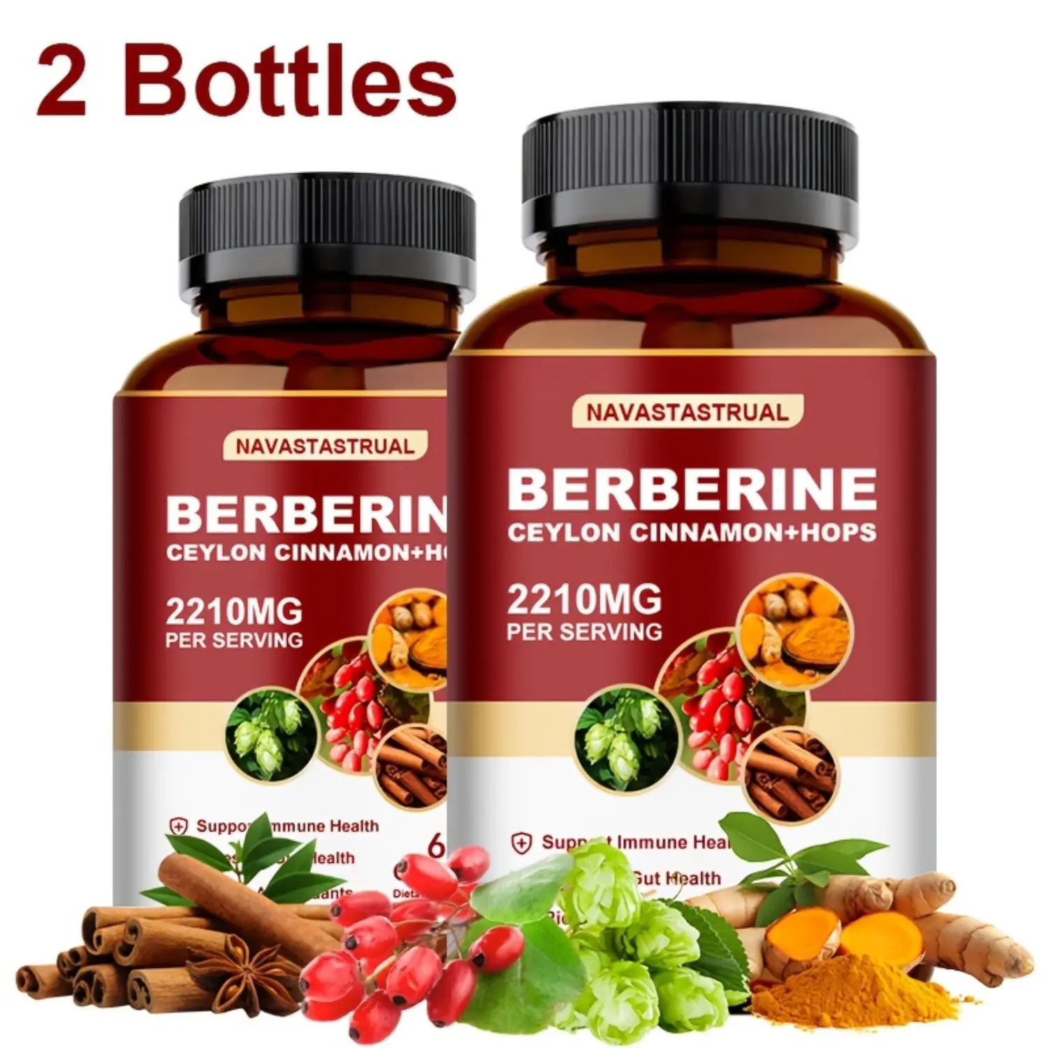 Berberine Capsules Supplement with Ceylon Cinnamon Multi Herbal Formula 120 Capsules 2 Pack