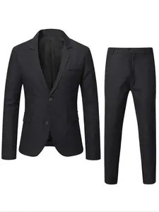Men's Solid Lapel Long Sleeve Blazer & Pocket Pants Suit Set, Business Attire Clothes, Slim Business Formal Suit Set for Work Office, Menswear for All Seasons