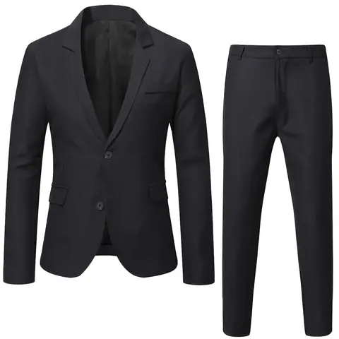 Men's Solid Lapel Long Sleeve Blazer & Pocket Pants Suit Set, Essential Business Attire Clothes, Slim Business Formal Suit Set for Work Office, Business Suits Set, Menswear for All Seasons