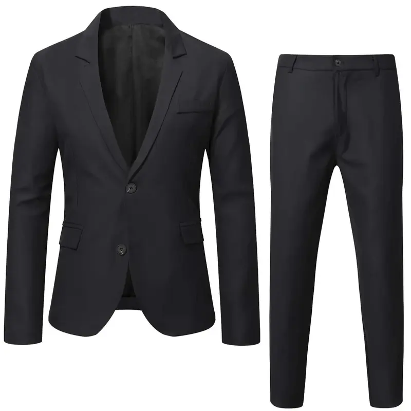 Men's Solid Lapel Long Sleeve Blazer & Pocket Pants Suit Set, Essential Business Attire Clothes, Slim Business Formal Suit Set for Work Office, Business Suits Set, Menswear for All Seasons