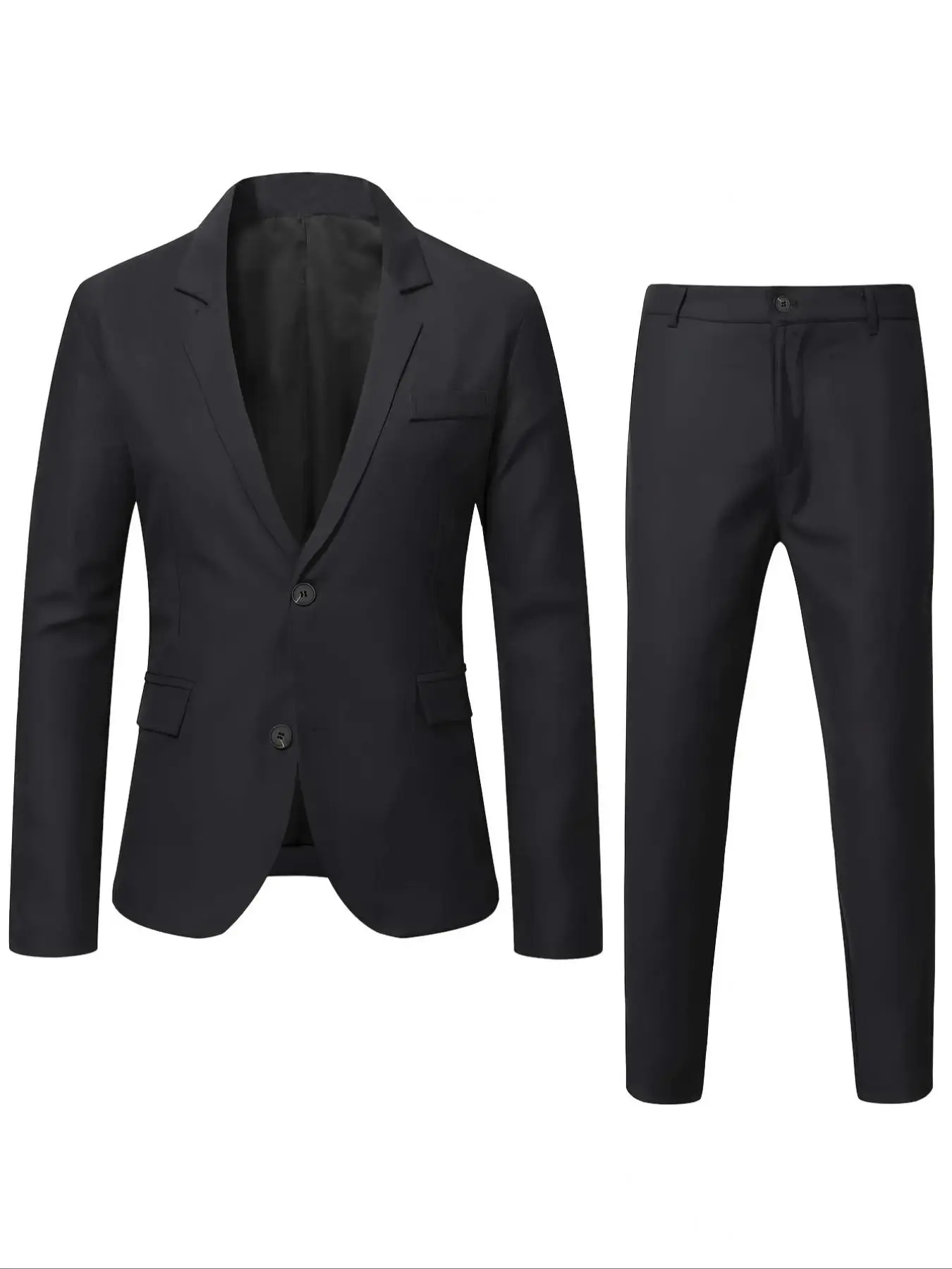 Men's Solid Lapel Long Sleeve Blazer & Pocket Pants Suit Set, Slim Business Formal Suit Set for Work Office, Menswear for All Seasons