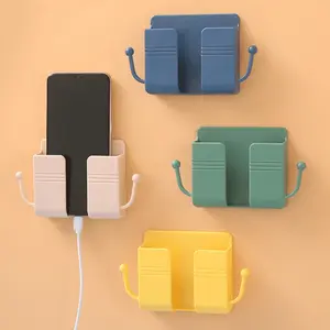 Mobile Phone Plug Wall Holder Punch Free Wall Mounted Organizer Storage Box Remote Control Mounted Charging Electronics Smartphone Cellphone