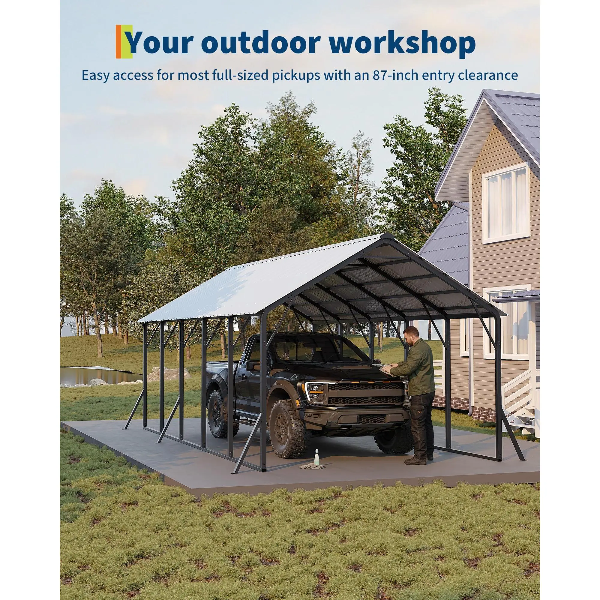 13x26ft Extra Tall Steel Frame RV Shelter, Heavy-Duty All-Weather Carport with High-Arch Steep Slope Roof, Vertical Panels for Boat/SUV Winter Protection & Snow Management