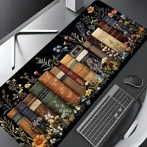 Vintage Book Floral Artistry Large Gaming Mouse Pad,Aesthetic Desktop Drotection Pad,Washable Rubber Pad Non-Slip Lock Edge Multi-Size Mouse Pad Suitable For Home Office,Good Gift for Family and friends,Desk Accessories,Desktop Accessory