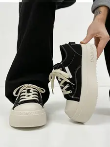 Men's Japanese Style Height-Boosting Platform Sneakers, Breathable Canvas Casual Shoes, Trainer, Perfect for Daily Commute, Campus Wear, Street Fashion