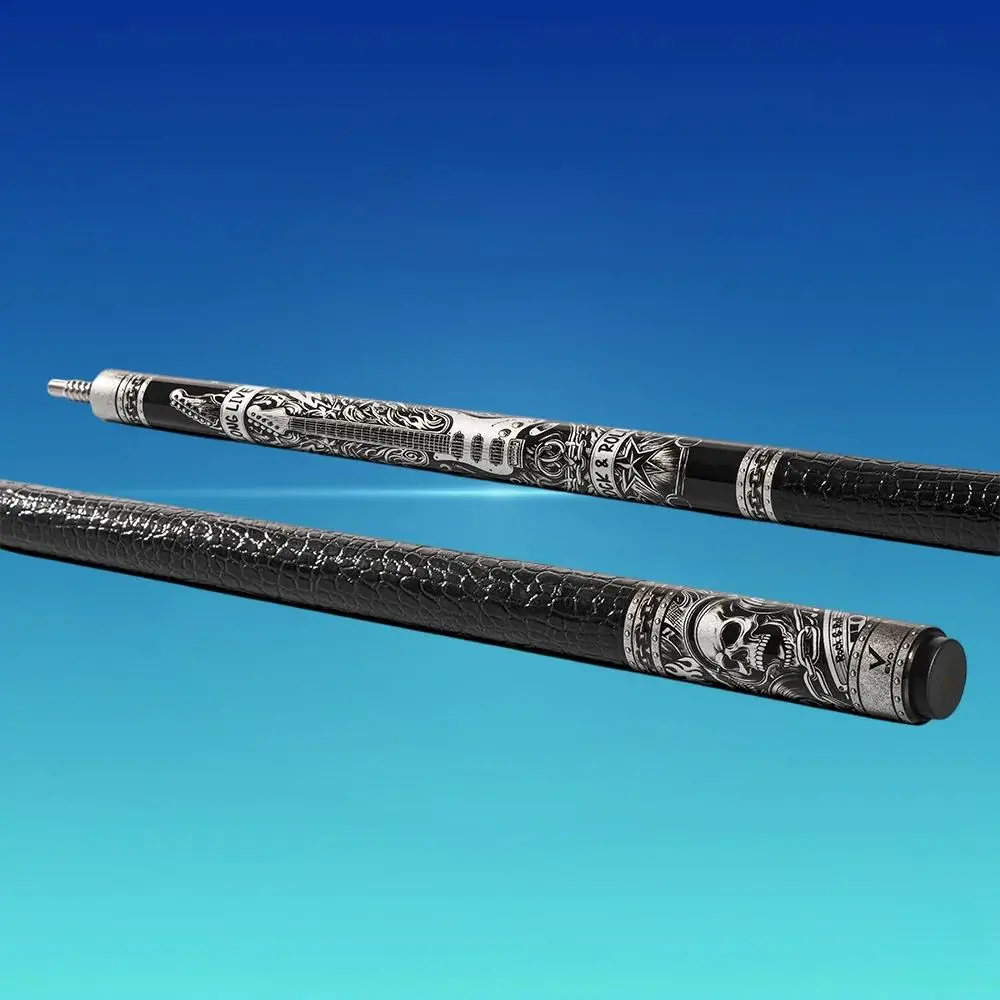 EVO REBEL Pool Cue with Black Synthetic Leather Wrap - Carbon Fiber Shaft, Carbon + Glass Fiber Butt, Pro Taper, 12.5 mm TIME Tip, 3/8-8 Stainless Joint, 19-19.5 oz - Bold Rock-Inspired Design and Ultimate Control