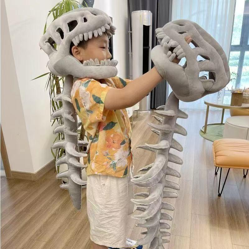 Gift Jurassic Park Dinosaur Skeleton Headpiece Fun Role Play Plush Toy Creative Prank Gift for Kids Family and Friends Plush Material Perfect for Role Playing and Pranks