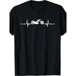 Motorcycle Heartbeat Electrocardiogram Print T-Shirt - 220 grams