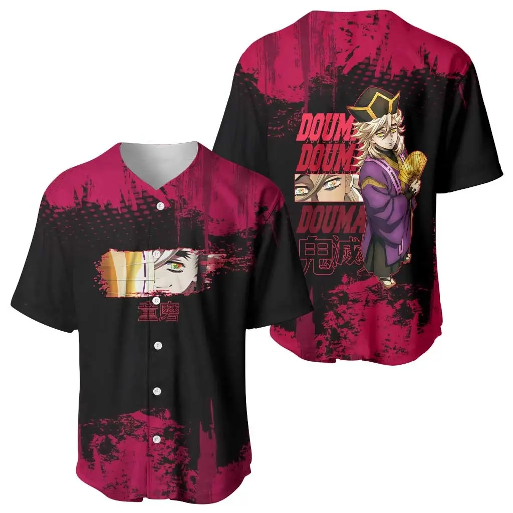 Douma Demon Slayer Anime Baseball Jersey Premium Lightweight Button Down Streetwear Shirt, All Over Print Sublimation Graphic Otaku Cosplay Merch Gift