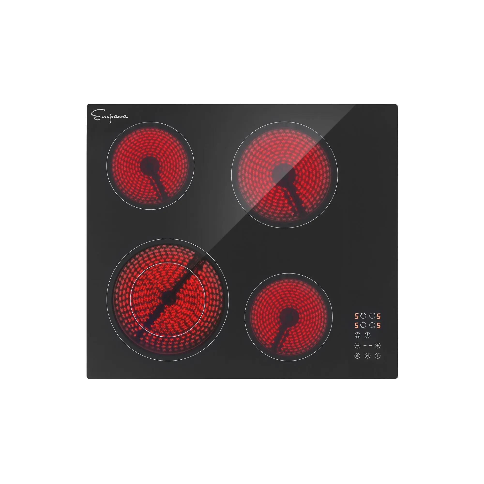 Empava 24-Inch Black Electric Radiant Cooktop with 6400w Total Power, Residual Heat Indicator, Touch Controls for Kitchen Use
