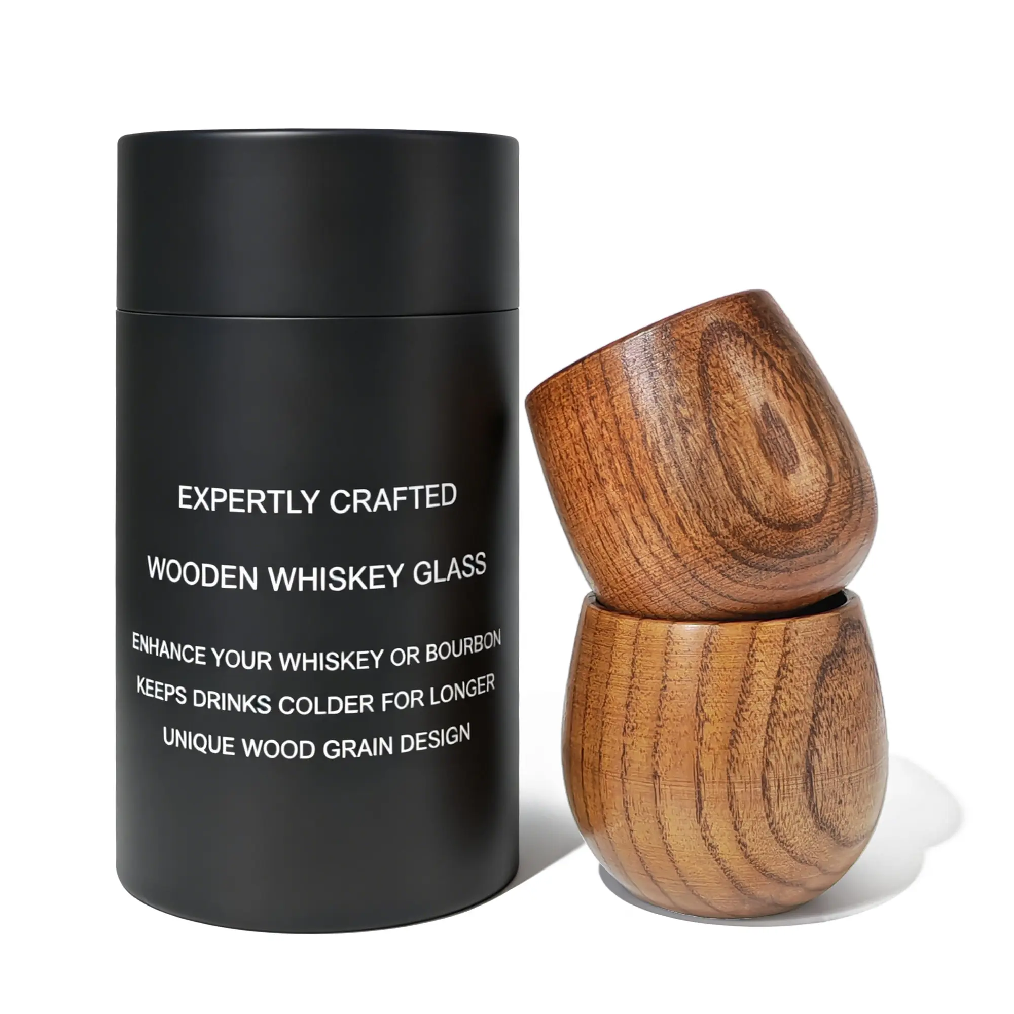 Charred Solid Burnt Wooden Bourbon Drinking Glass, Unique Gifts for Men, Handmade Wooden Old Fashioned Cocktail Glass ,Rustic Natural Wood Drinking Mug, Ideal for Home Bar, Birthday, Father’s Day, Holiday Presents for Whiskey and Bourbon Enthusiasts