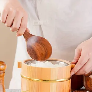 2pcs Long Handle Wooden Spoon Set, Traditional Style Wood Soup Spoons, High Aesthetic Value, Ideal for Serving Rice and Soups