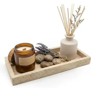 Travertine Tray, Natural Yellow Stone Rectangular Decorative Tray for Bathroom Vanity, Perfume Organizer, Jewelry Display