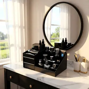 Premium Bathroom Vanity Organizer for Men - 3-Tier Black Display Case for Perfume Collection & Grooming Essentials - Gift for Him, Dad, Husband