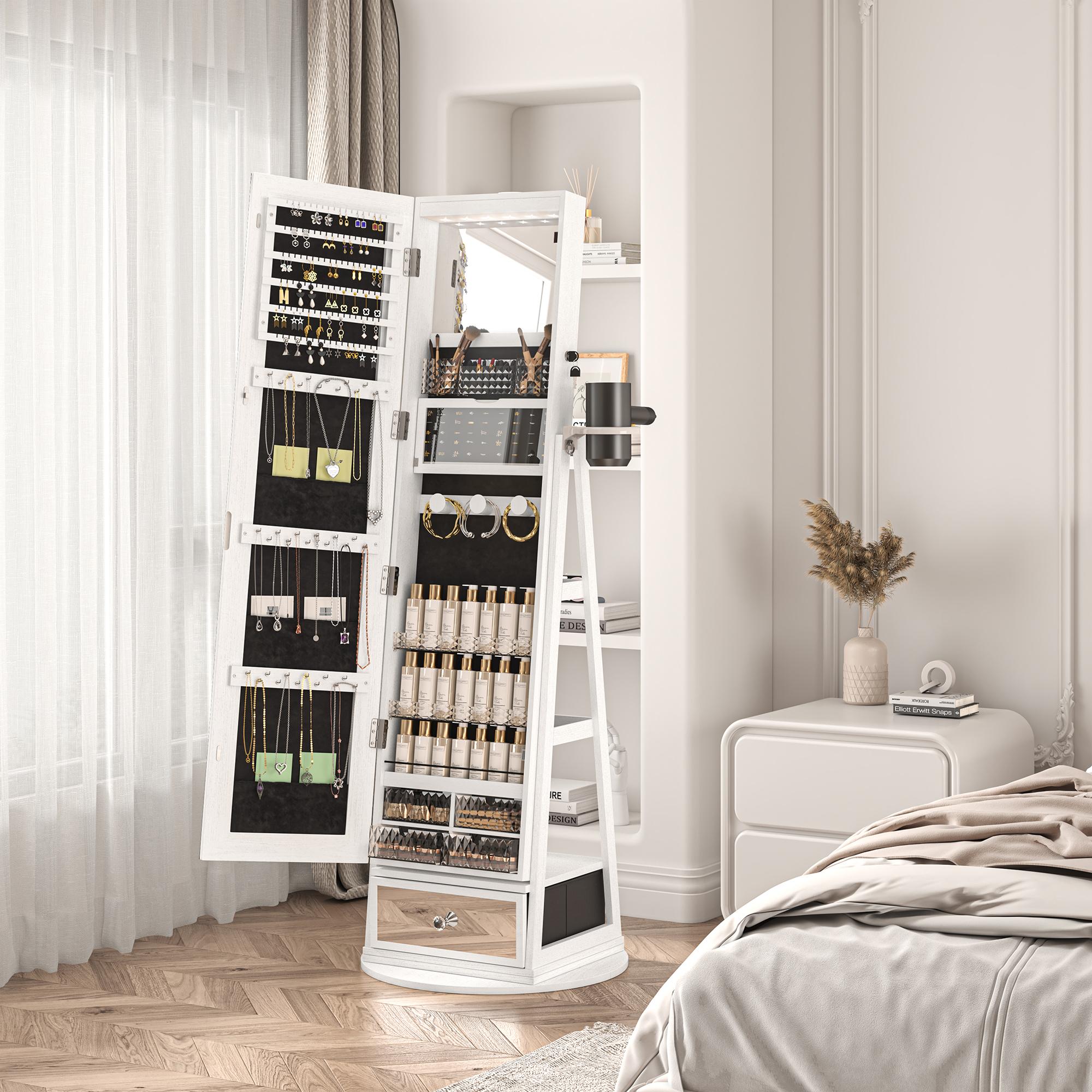 Summervibes LHBCRAFT Mirror Jewelry Cabinet Standing, jewelry armoire, Mirror with Storage, Standing Jewelry Armoire Organizer, Mirror Cabinet