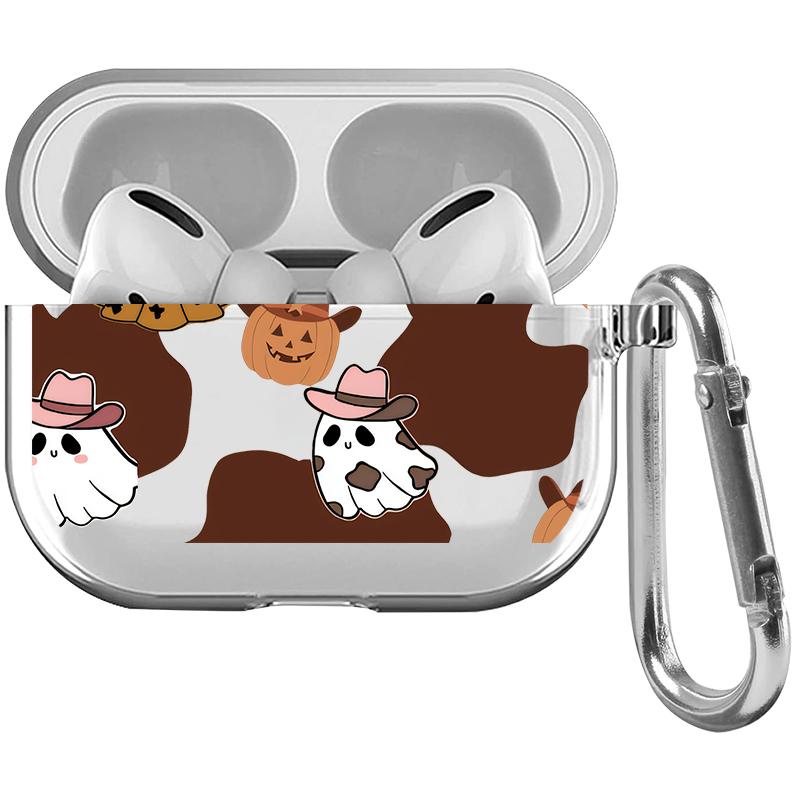 Cowboy Ghost Fantasy Pattern TPU Soft Protective Case for Apple AirPods 4/3/2/1/Pro/Pro2 Transparent Earphone Cover with Keychain Attachment
