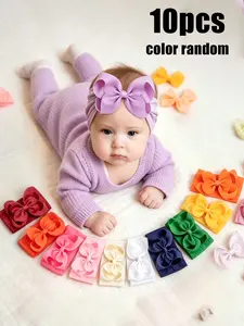 10pcs baby bow hair clips and headbands, 5-inch high elastic soft headwear, suitable for newborns and toddlers, cute baptism gift, elastic hair accessories, big bow for babies.