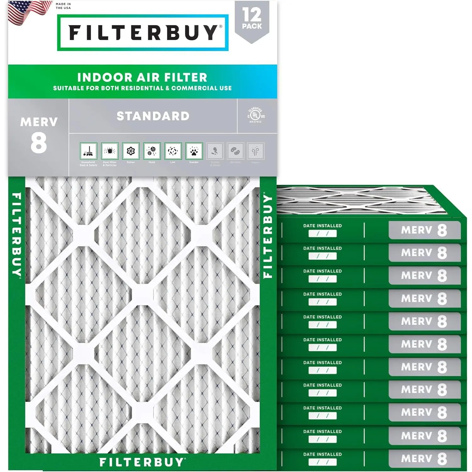 New Filterbuy Replacement 11.25x23.25x1 in HVAC AC Furnace Appliance Air Filter (12-Pack Value), Pleated MERV 8 Eco-Friendly Electrostatically Charged Dust Defense Filter
