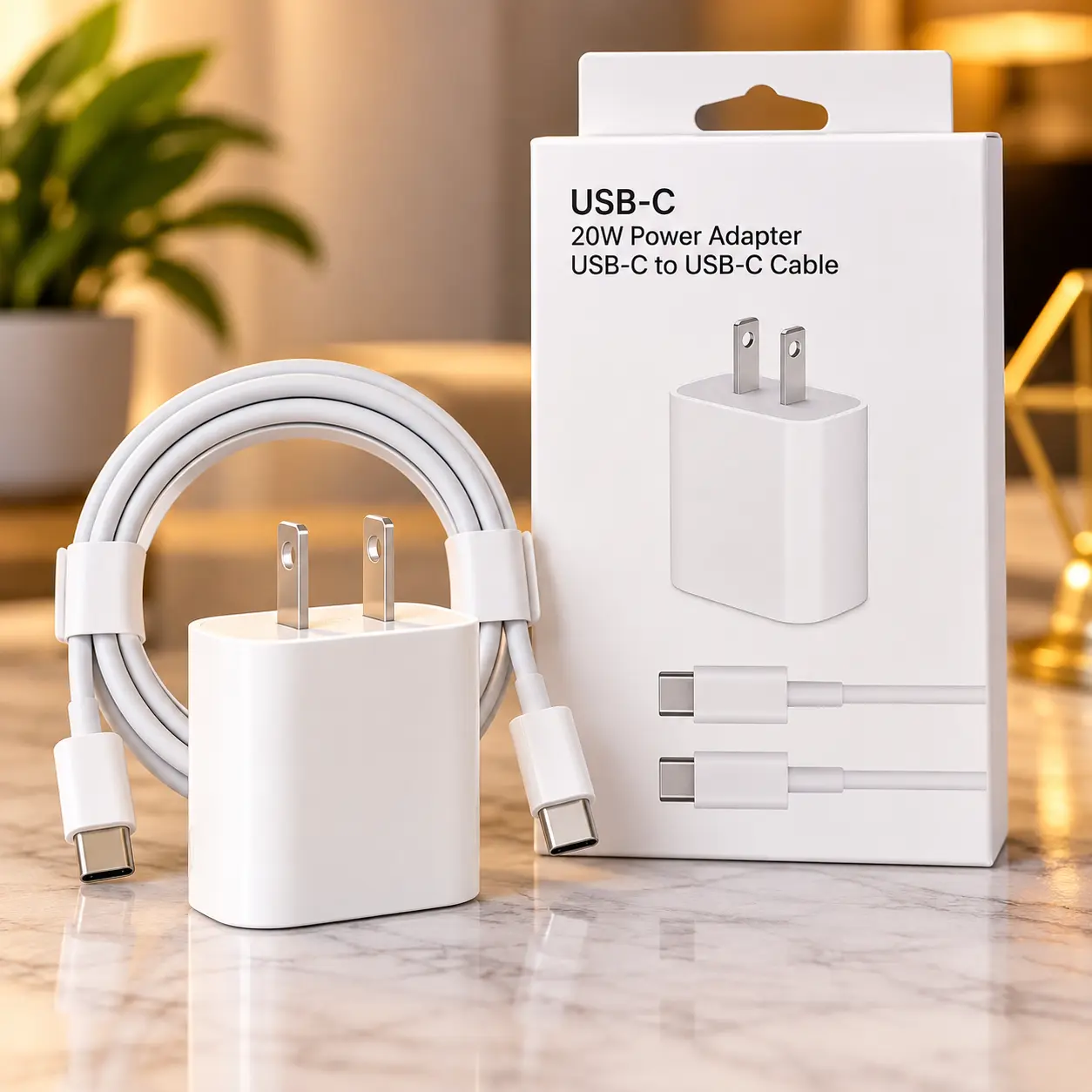 20W Output USB-C Wall Charger Adapter with Matching Charging Cable for Compatible Mobile Phones, Electronic Devices
