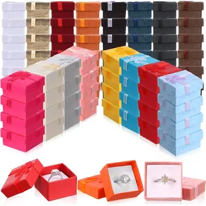 160 Pcs Ring Gift Box Cardboard Jewelry Gift Box 1.57x1.57 In Bulk Small Square Ring Box with Ribbon Bow for Birthday (Mix Color) Pink Organiser