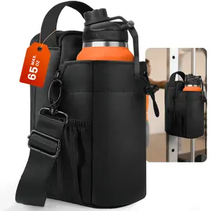 Magnetic Gym Bag Super Strong N45 Magnetic Water Bottle Carrier Holder with Adjustable Shoulder Strap & Phone Pockets Max Fits 65 OZ Waterproof CrossBody for Men Women