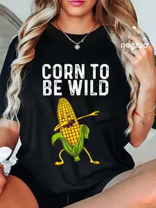 100% Cotton Unisex Funny Corn Gift For Men Women Corn On The Cob Costume Farmer T-Shirt Casual Top