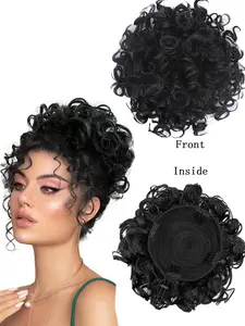 8 Inch Drawstring Bun African Hair Bun Accessory Afro Black Hair Voluminous Bulk Short Curly Bun Stretch Drawstring Hair Accessory Natural Wavy Texture for Women Daily and Festival Use Bun Hairpiece Heat Resistant Synthetic Soft Hairpieces