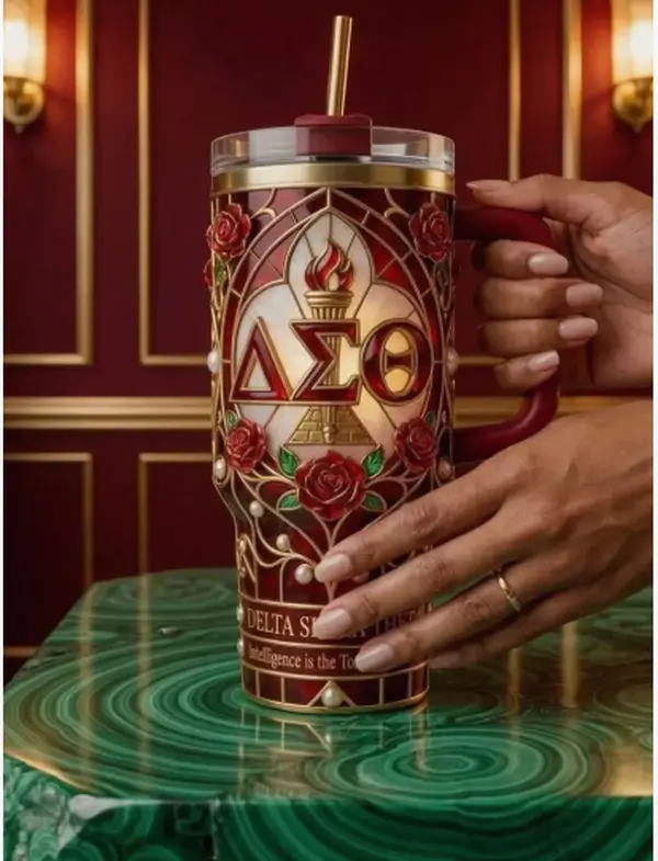Delta Sigma Theta Stainless Steel Tumbler with Handle – Sorority-Inspired Insulated Cup, Perfect DST Gift for Sisters