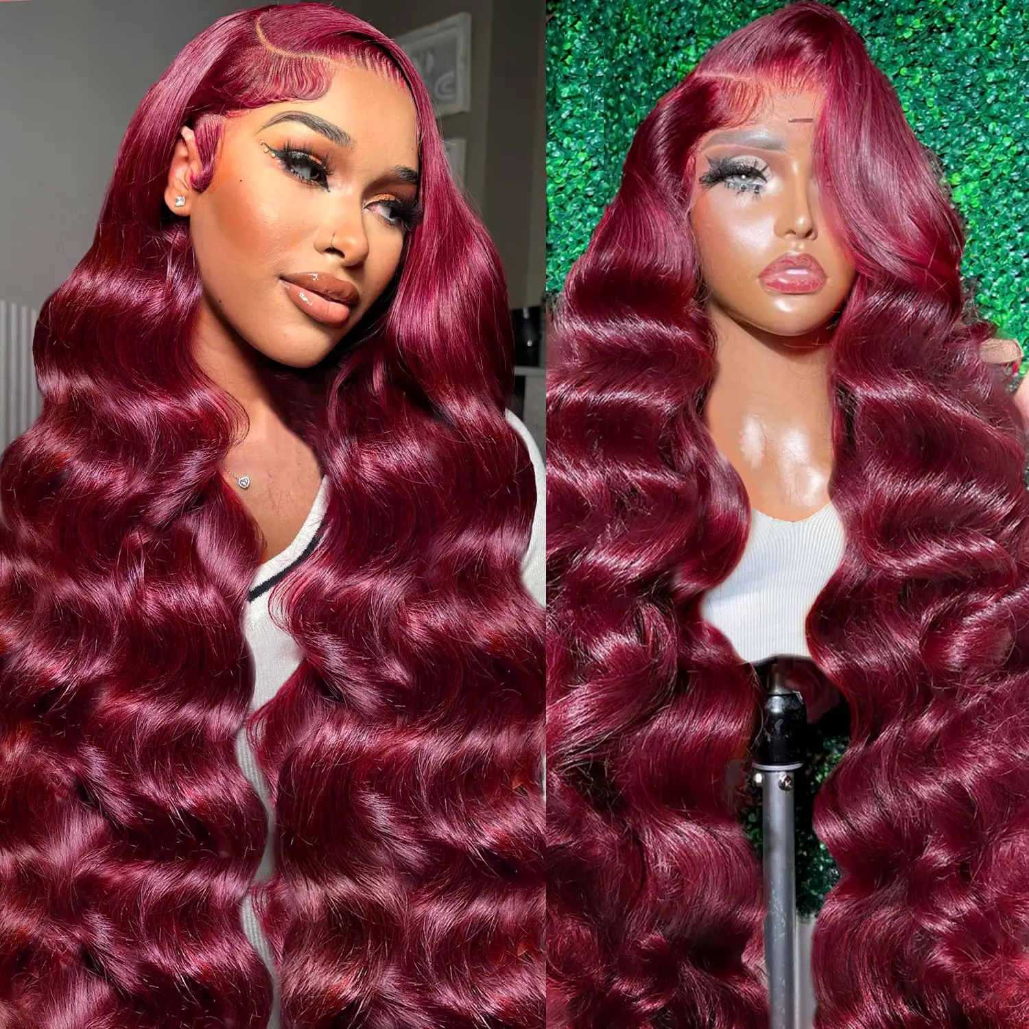 30 Inch 99J Burgundy Lace Front Wigs Human Hair 13x4 HD 