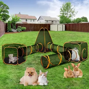 Outdoor Cat Enclosures, 6-in-1 Cat Playground Tent For Outside Portable Catio W/Cat Tent Tunnel Playhouse Mint Ball For Rabbits Dogs And Feline Friends To Explore In Yard Balcony