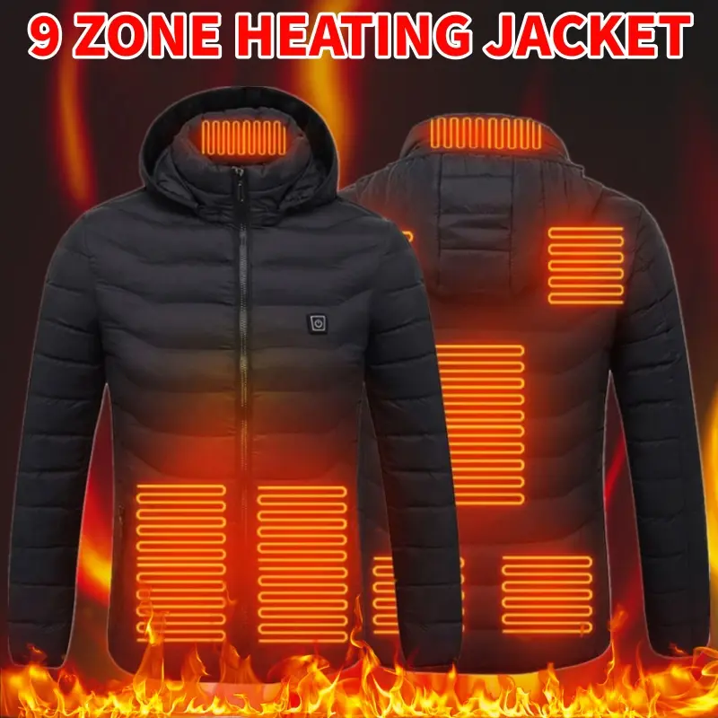 9 Zone Heating Jacket-USB Charging-Winter Smart Heated Insulation Coat with Hat
