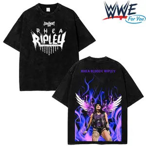 WFU - 2026 - Rhea Ripley WWE , Washed Black T-Shirt , Wrestling Shirt Vintage Acid Wash Gothic Graphic Tee Oversized Unisex Cotton Crewneck Streetwear Man Tropical fan