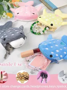 Cute Shark Plush Coin Purse, Cartoon Animal Design, Zipper Closure, Perfect Gift for Women, Fashion Handbag, Large Capacity, Travel Bag