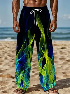 Blue and white maple leaf silhouette refreshing simple and casual long pants